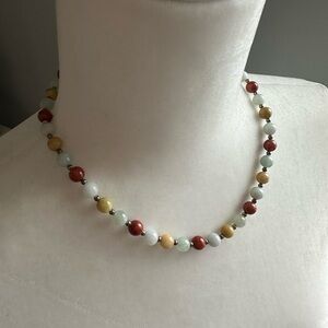 Vintage SILVER 925 Stamp Multicolored Jade Jadite Bead Necklace 18” Choker
